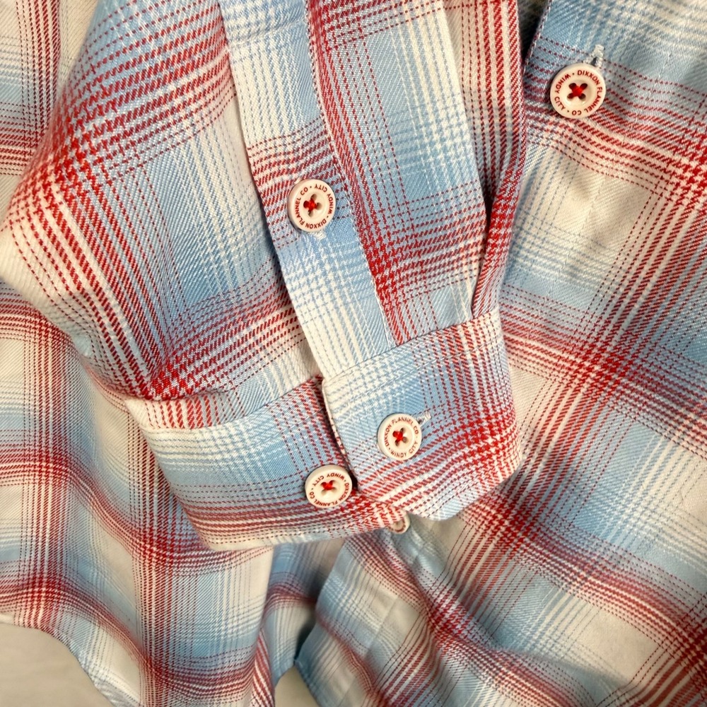 NEW Dixxon Windy City Flannel Red White Blue Plaid Button Down Shirt Medium - Picture 5 of 9